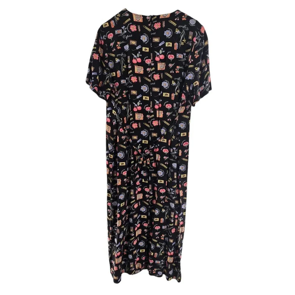 R+K Originals Womens‎ Size 16  Black Floral Midi Dress Short Sleeve Cottagecore